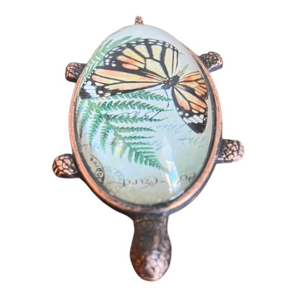 Royal Family Collection Copper/Brass Turtle Glass Dome Shell W/Butterfly 2X4 Pap - Picture 4 of 9